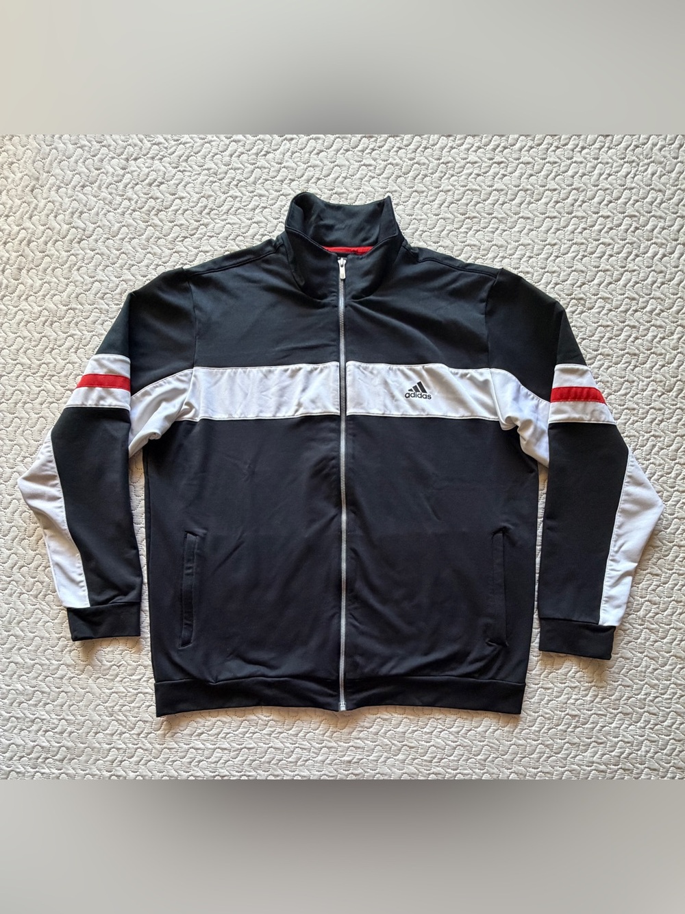 Adidas Men’s XL Black White Red Colorblock Full Zip Track Jacket 2012